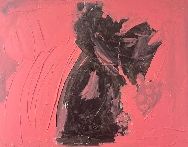 cotton candy witch - acrylic & modeling paste on canvas